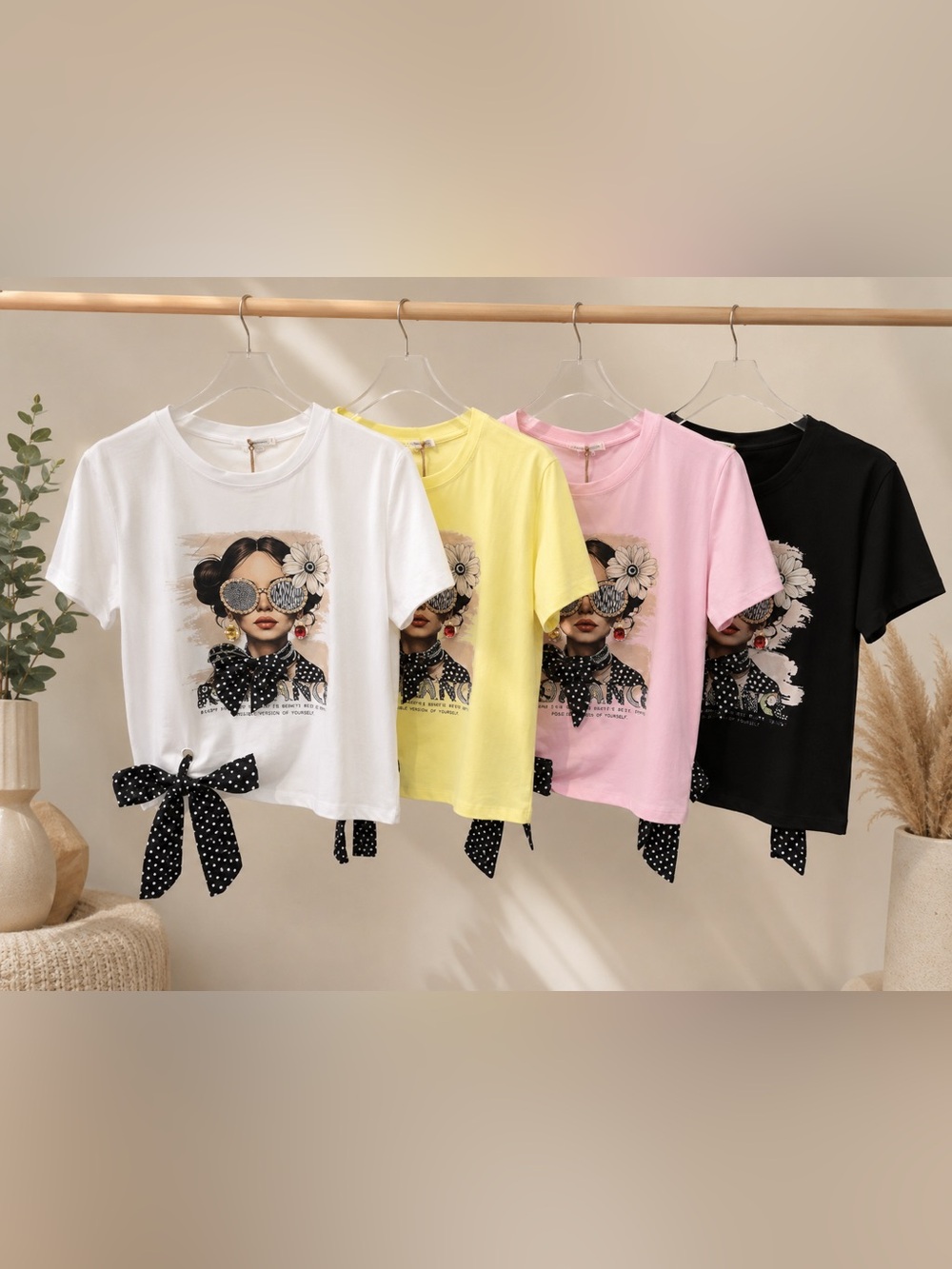 Chic White Graphic Bow Tie Tee  – Luxe Fashion Girl Print